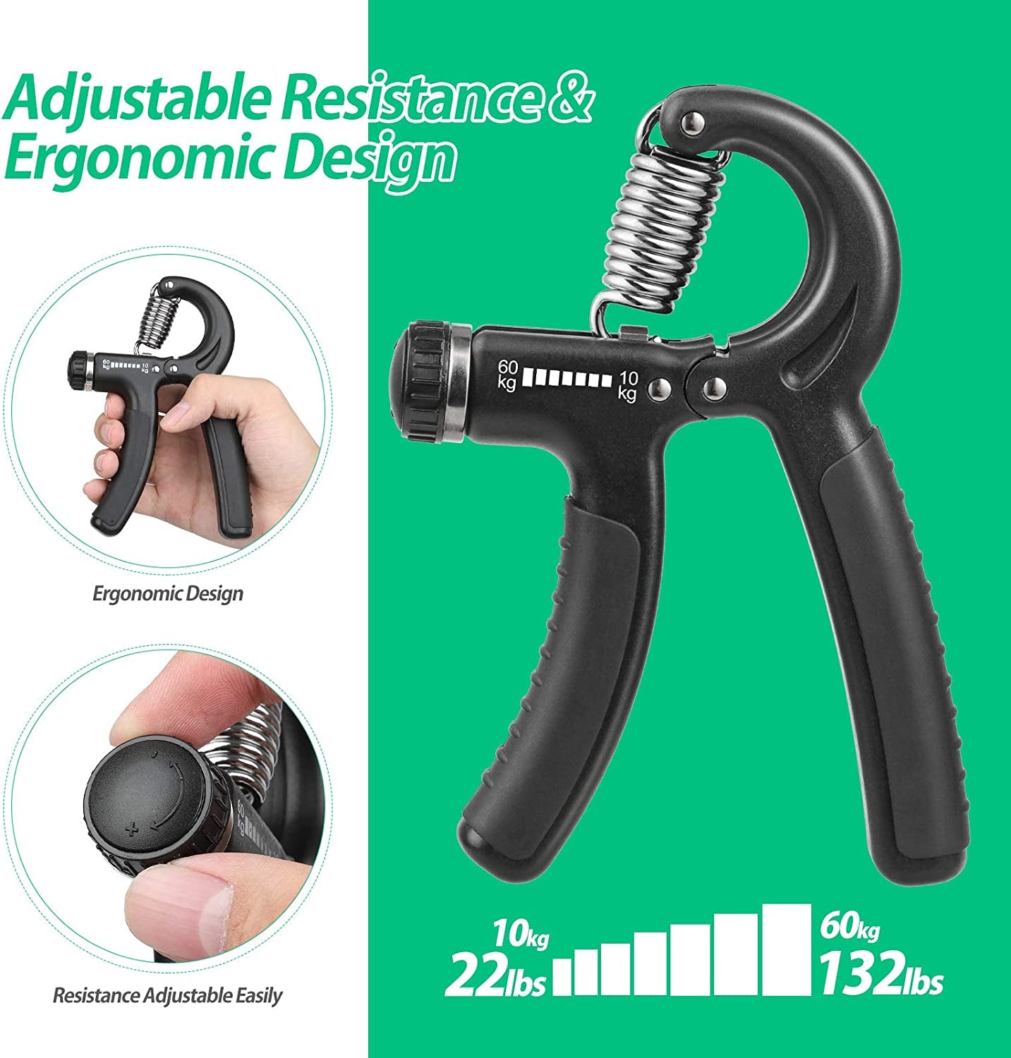 Adjustable Grip Strength Trainer - Enhance Forearm Strength with 22-132Lbs Resistance for Musicians and Athletes