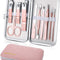 Manicure Set, Travel Mini Nail Clippers Kit Pedicure Care Tools, 10Pcs Stainless Steel Grooming Kit (Pink)