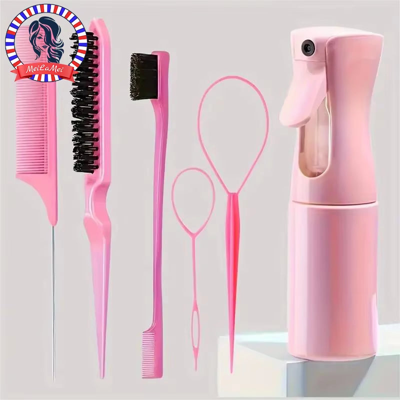 6Pcs/Set Hair Brush Set Hairdressing Spray Bottle Hair Braiding Loop Rat Tail Comb Teasing Hair Brsuh Edge Control Hair Brush