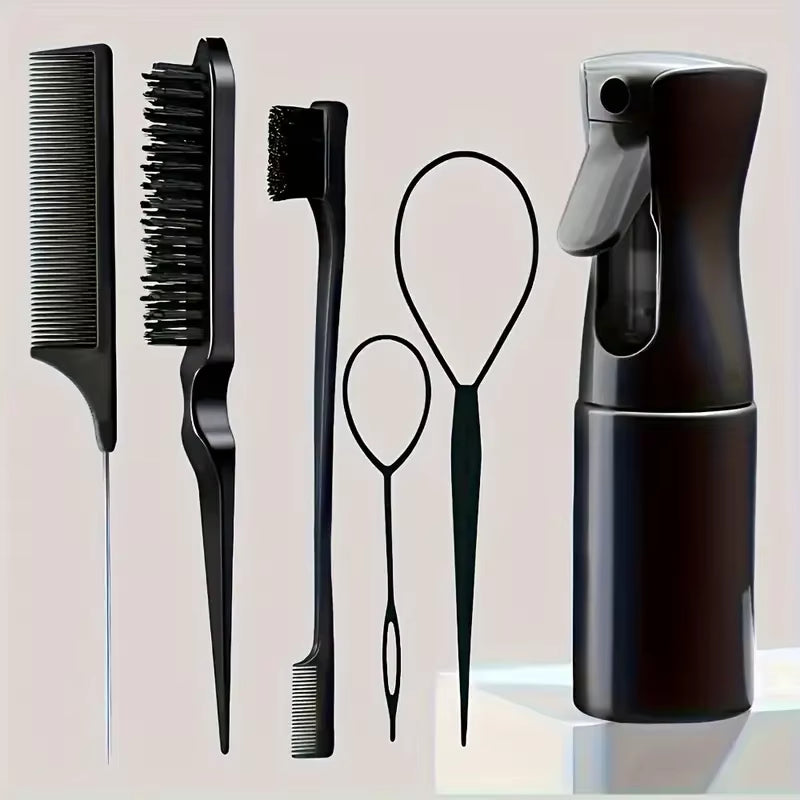 6Pcs/Set Hair Brush Set Hairdressing Spray Bottle Hair Braiding Loop Rat Tail Comb Teasing Hair Brsuh Edge Control Hair Brush